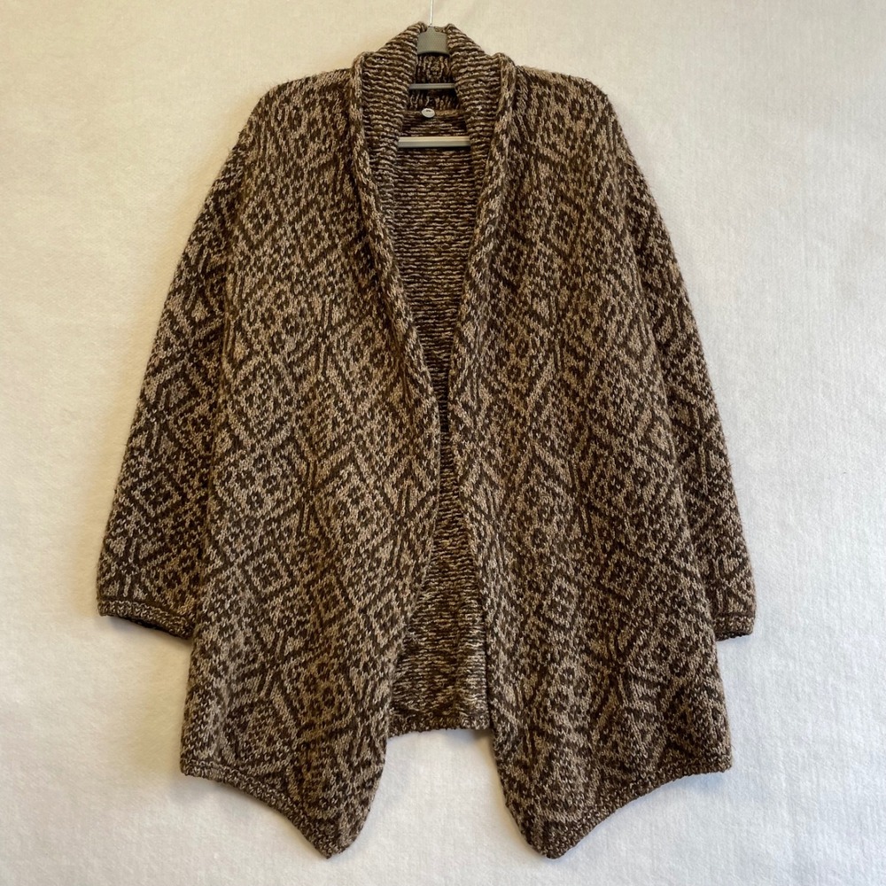 Margaret O'Leary Brown Geometric‎ Mohair Merino Wool Cardigan Sweater Womens L